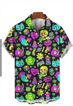 Black out neon mushroom    print shirt