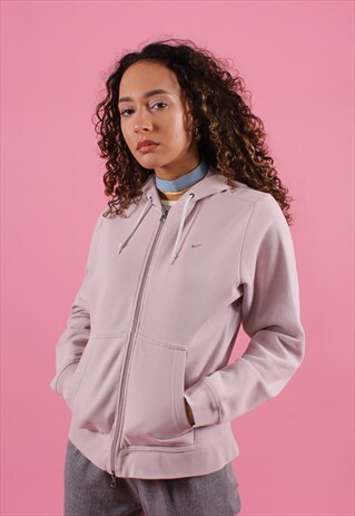 BABY PINK NIKE EMBROIDERED ZIP-UP HOODIE
