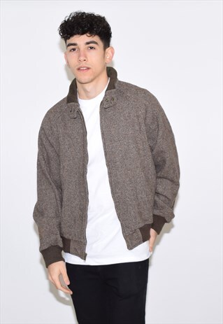 VINTAGE 90S BROWN TWEED PENDLETON BOMBER JACKET