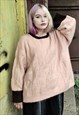 WIDE CABLE SWEATER PREMIUM WOOLEN KNITTED JUMPER PASTEL PINK