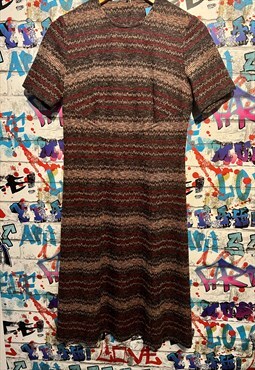 70s fine knit fitted shift dress zigzag design 