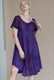 VINTAGE Y2K TRAPEZE PURPLE FLORAL PATTERN MIDI DRESS IN M