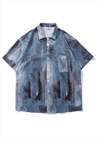 PAINT SPLATTER PRINT SHIRT PUNK ABSTRACT GRAPHIC TOP IN GREY