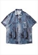Paint splatter print shirt punk abstract graphic top in grey