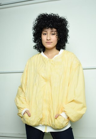 VINTAGE 80S RETRO SHELL OVERSIZED BOMBER JACKET YELLOW