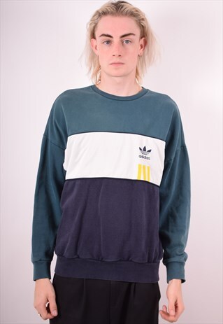 ADIDAS MENS VINTAGE SWEATSHIRT JUMPER LARGE GREEN 90S