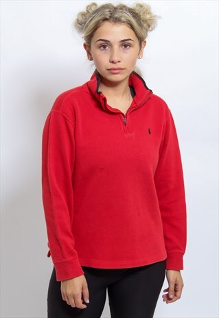 VINTAGE RALPH LAUREN 1/4 ZIP SWEATSHIRT IN RED SMALL
