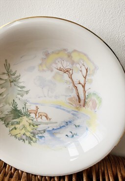 Vintage 70s Winter Forest Scene porcelain plate Christmas