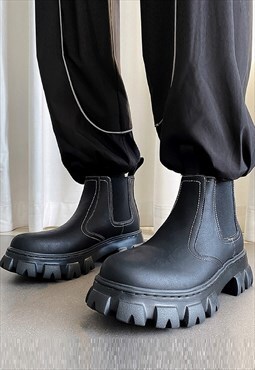 Tractor platform ankle boots chunky sole grunge shoes black