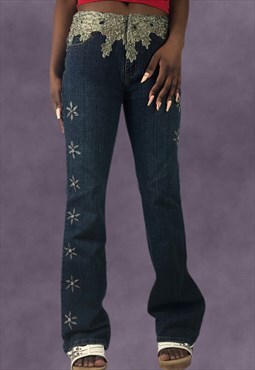Vintage Y2K/00s Low Rise Flare Ornate Embroidered Jeans