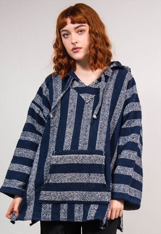 90'S VINTAGE BLUE STRIPED GRUNGE BAJA HOODIE JUMPER