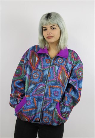 VINTAGE 90S PATTERNED FLEECE ZIP UP JUMPER