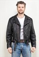 Vintage 90's Men Leather Biker Jacket in Black