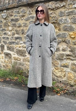 70's Vintage Selfridges Lambert Black White Wool Midi Coat