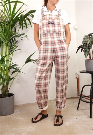 VINTAGE 80S DUNGAREES CHECKED SMALL WOMEN