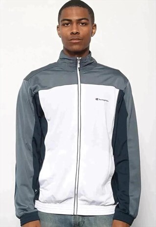 VINTAGE CHAMPION LOGO TRACK JACKET WHITE GREY