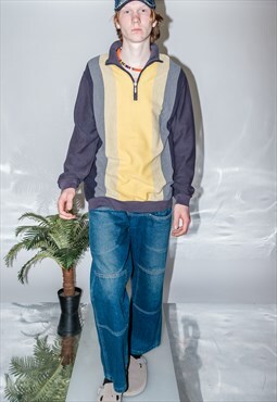 90's Vintage cool guy quarter zip sweatshirt in grey/yellow