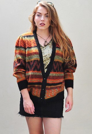 VINTAGE OVERSIZE STRIPY SPARKLY MOHAIR CARDY