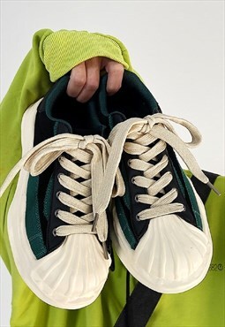 Distressed platform sneakers rubber toe cup trainers green