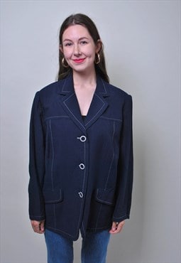 Blouse for work, vintage blue formal blouse with long sleeve