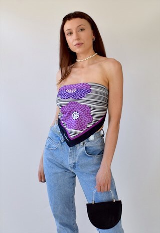 VINTAGE 80S 90S FLOWER PRINT HANDKERCHIEF TOP SCARF