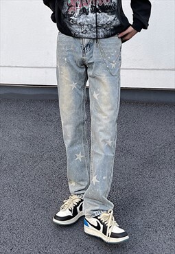 Blue Stars Washed Denim jeans pants trousers