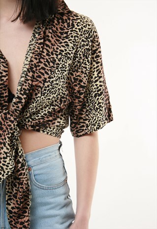 80S VINTAGE LEOPARD ANIMAL PRINT CROP TOP 393