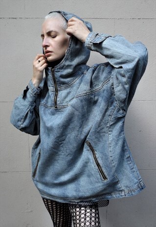 LOOSE FIT OVERSIZE DENIM HOODIE JEAN DROP SHOULDER JACKET