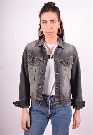 LEE WOMENS VINTAGE DENIM JACKET MEDIUM BLACK 90'S