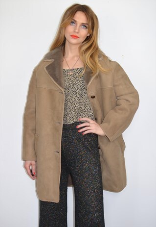 VINTAGE 70S LIGHT BROWN SHEEPSKIN SHEARLING COAT
