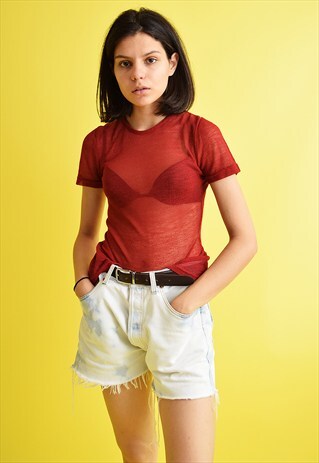 90'S RETRO TRANSPARENT MINIMALIST SHEER LYCRA BLOUSE TOP