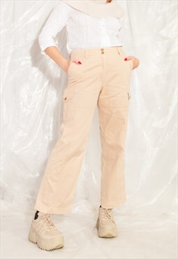 Vintage Cargo Pants 90s Rave Utility Trousers in Beige