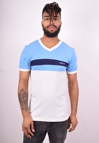 ADIDAS MENS VINTAGE T-SHIRT TOP SMALL BLUE 90'S