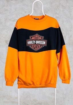 Vintage Reworked Harley Davidson Sweatshirt Orange Black L