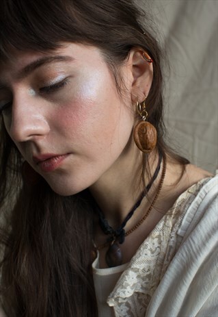 HAND MADE PLASTIC WALNUT EARRINGS