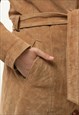 LEATHER FITTED BROWN SUEDE TRENCH OUTWEAR AUTUMN COAT 4399