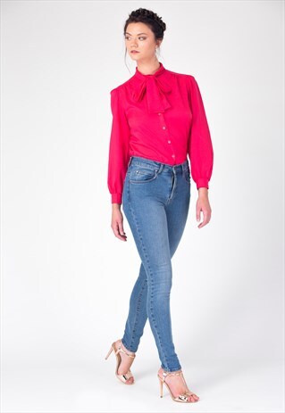 VINTAGE 80'S PINK BLOUSE WITH PUSSYCAT BOW
