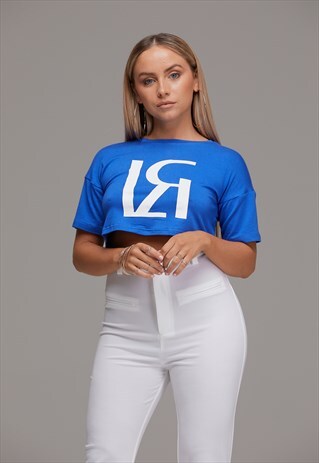 SHORT SLEEVE CROP TOP IN BLUE WITH LOGO