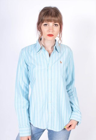 VINTAGE POLO RALPH LAUREN FITTED SHIRT BLUE