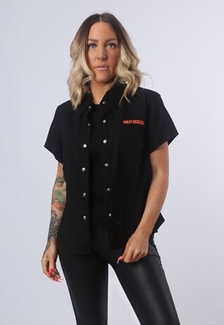 HARLEY DAVIDSON DENIM SHIRT FITTED OVERSIZED 90'S UK 14 CKCG