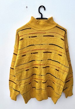 Vintage Coogi style yellow knit jumper medium 