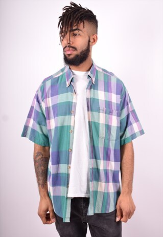 MENS VINTAGE SHIRT LARGE MULTI CHECK 90'S