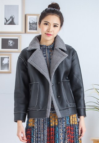 FAUX LEATHER SHEARLING COAT