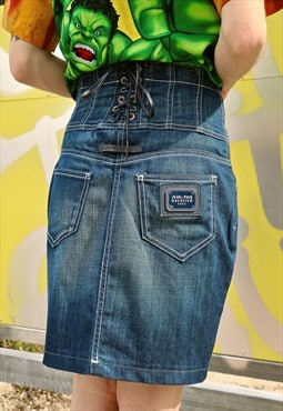 Y2k Vintage Jean Paul Gaultier denim skirt corset lacing