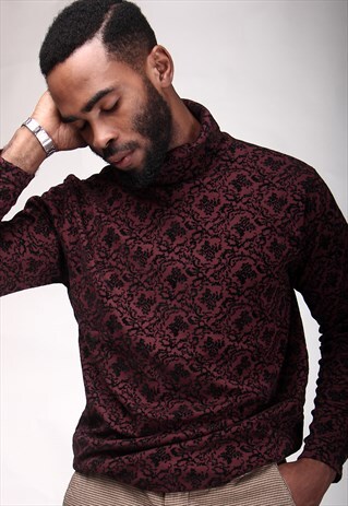 WINE GOTHIC DAMASK TURTLENECK