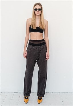 90's Vintage straight fit jeans in faded charcoal black