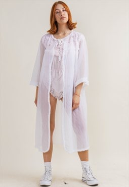 Vintage 60S Romantic Semi Sheer A-Line Dressing Gown L