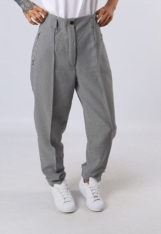 HIGH WAISTED TROUSERS DOG TOOTH WIDE TAPERED UK 14 (O4E)