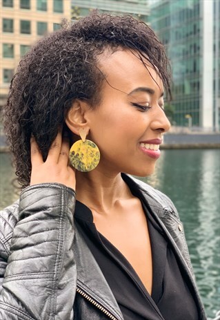 YELLOW HANDMADE DROP EARRINGS WITH GOLD POSTS