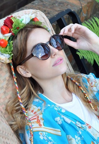 VINTAGE ROUND RETRO BROWN OVERSIZE SUNGLASSES